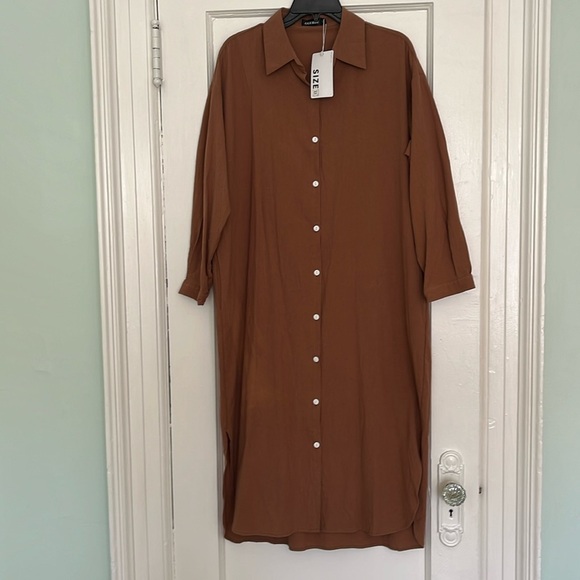 gguhhu Dresses & Skirts - GGUHHU Womens Chic Button Down Rolled-Up Sleeve Long Cotton Blouse Maxi Dress